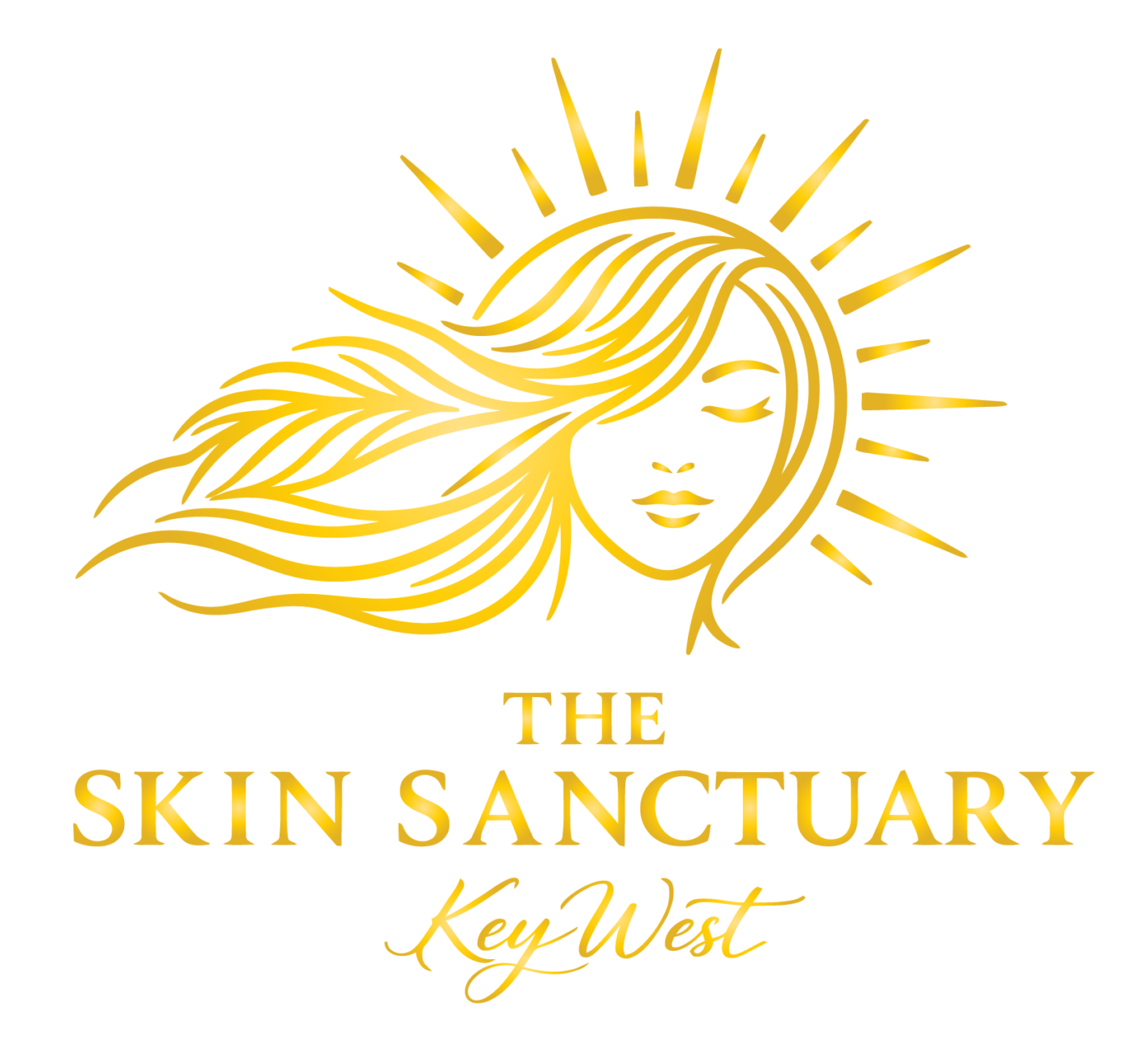 Golden sun face logo text. | theskinsanctuarykeywest